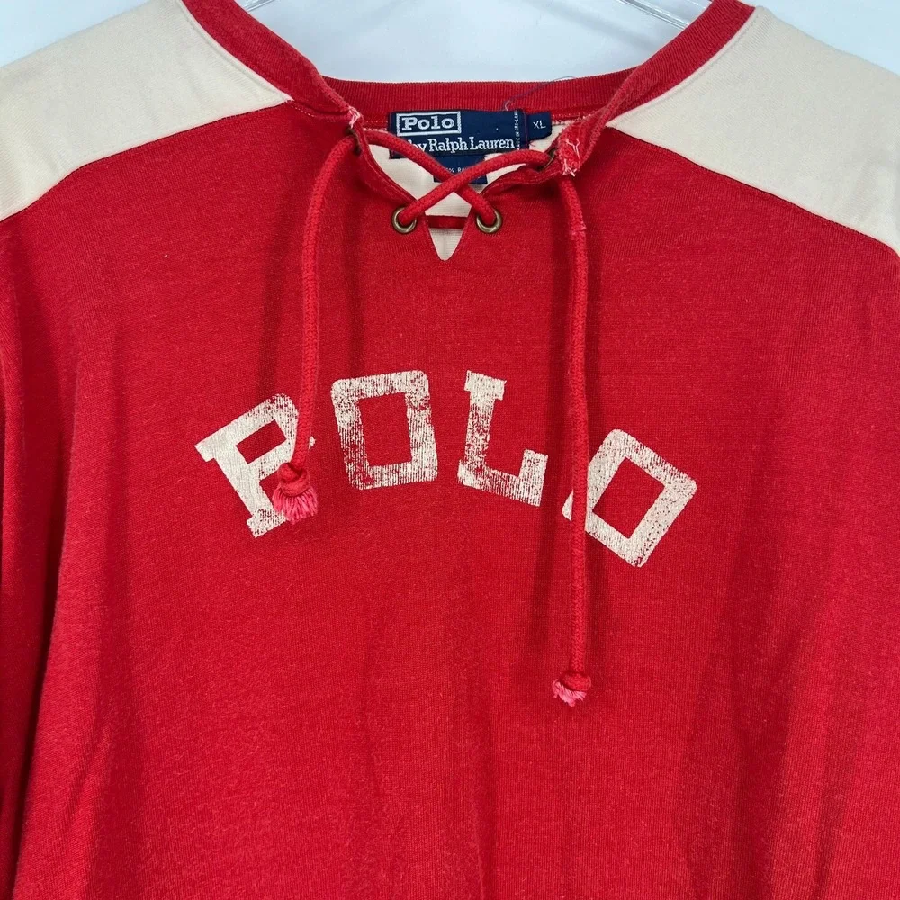 Vtg‎ Polo Ralph Lauren Shirt Mens XL 90s Y2K Red White Logo Spellout Rare Preppy